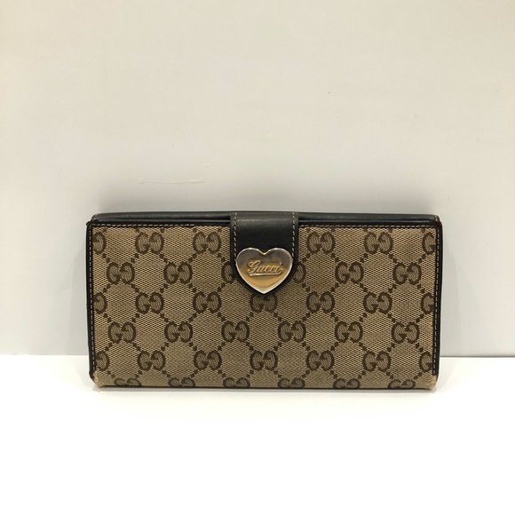 Gucci Brown GG Canvas Heart Plate Long Wallet Sku#84585 (Gently used) - Picture 2 of 16